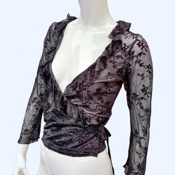 Marlene Jobert Tops - Marlene Jobert Sheer Floral‎ Burnout Wrap Top Bell Sleeve Gothic Womens S